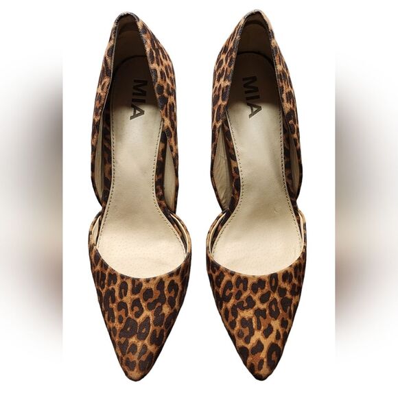 MIA Heels Leopard Print‎ Stilettos Suede Brown Black Cut Out Sexy Pointed Toe 7 - Picture 9 of 16